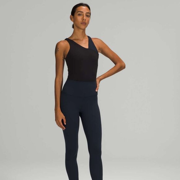 Lululemon Nulu Asymmetrical Bodysuit In Black / True Navy Size 12 - Picture 3 of 8